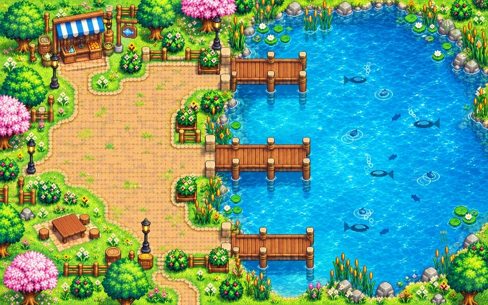 Grassland lake environment artwork